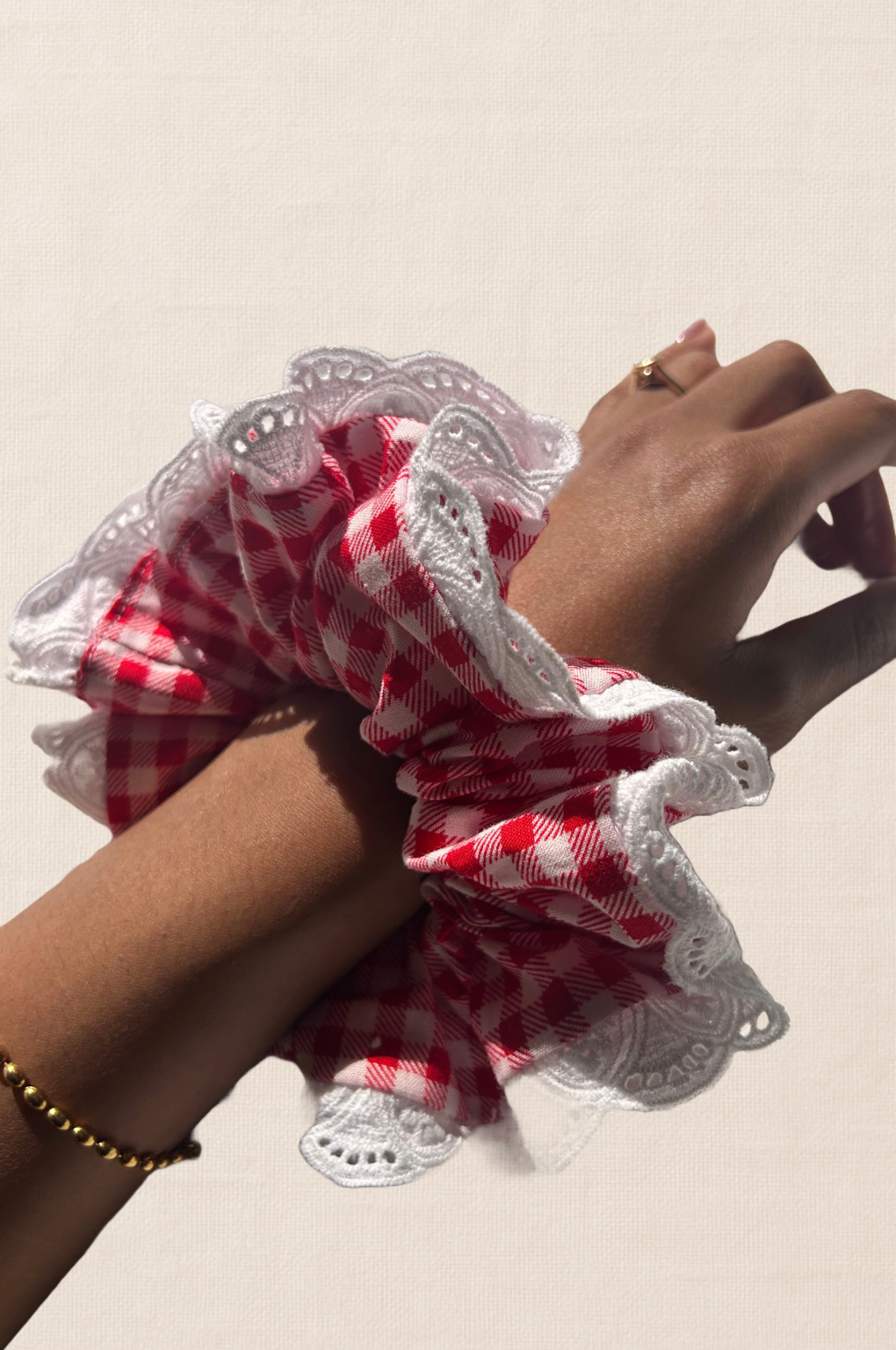 Lucy Red Gingham Cotton Scrunchie