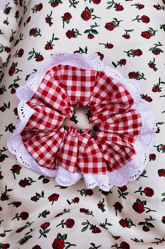 Lucy Red Gingham Cotton Scrunchie
