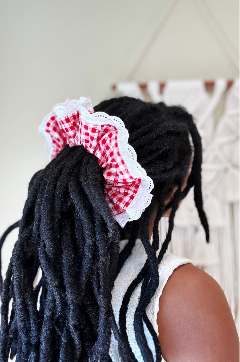 Lucy Red Gingham Cotton Scrunchie